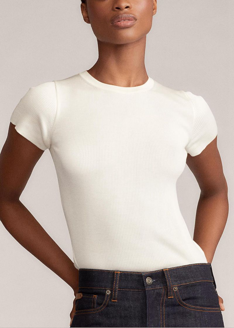 ラルフ ローレン T シャツ レディース 白 Rib-knit Silk JFQLC3486